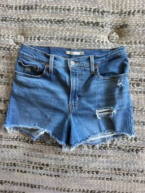 Levi's Blue Distressed High-Rise Jean Shorts